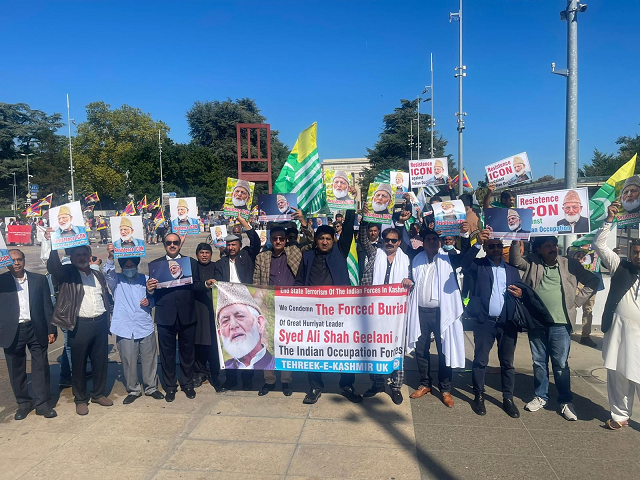 Kashmiris protest against India outside the United Nations office in Geneva